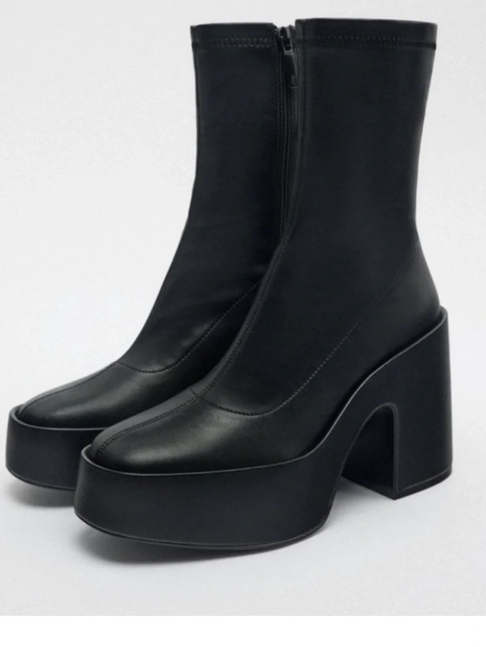 Zara Black Chunky Platform Ankle Boots NWT